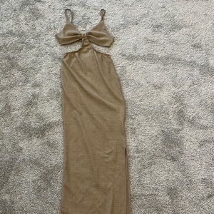 Brown cutout dress long maxi with slit